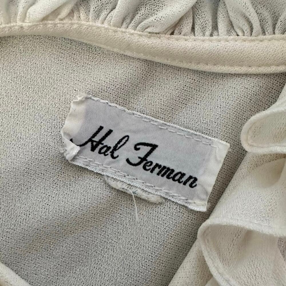 hal ferman cream long sleeve see through v neck dress - Picture 3 of 3